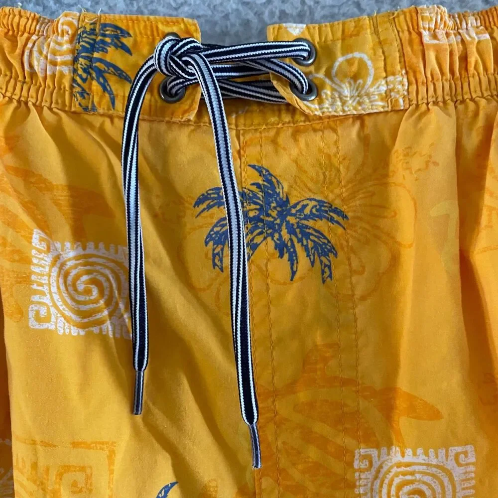 Roundtree & Yorke Swim Trunks Mens L Yellow Tropical Surf‎ Cargo Pockets